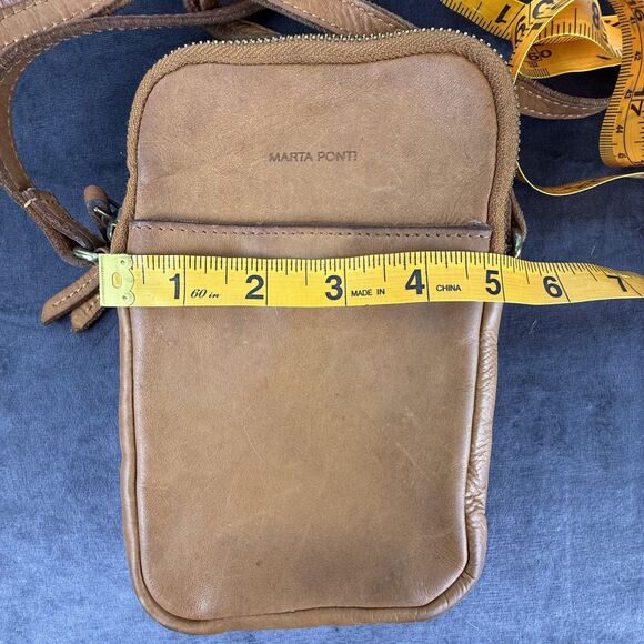 Marta Ponti Genuine Leather Crossbody Small Tan Shoulder Purse Travel Organizer - Picture 11 of 12